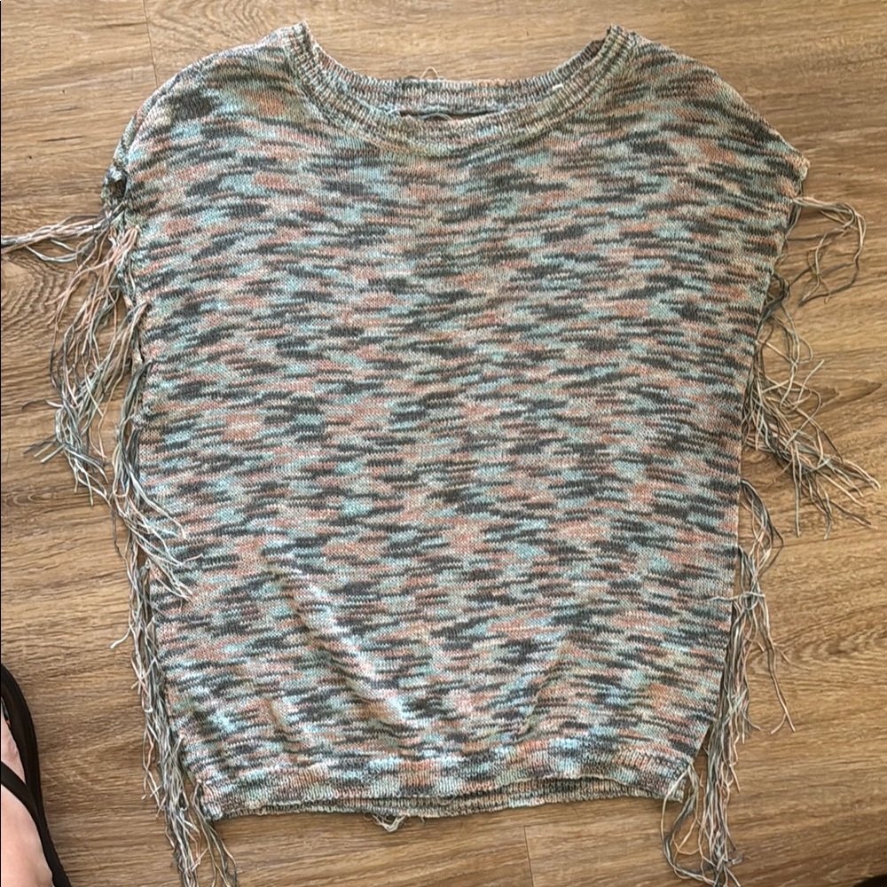 Multicolor Knit Sweater with Fringe Detail